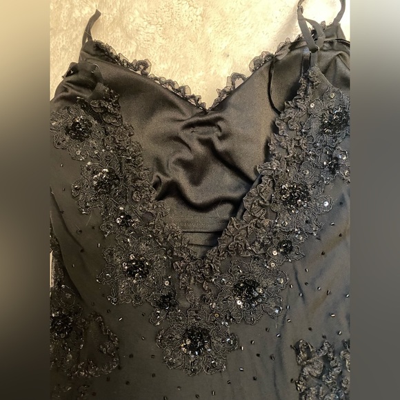 Vintage 90’s Y2K Silk Dress Beaded Dress Fairy Prom Black Silk Slip Whimsy goth - Picture 16 of 17